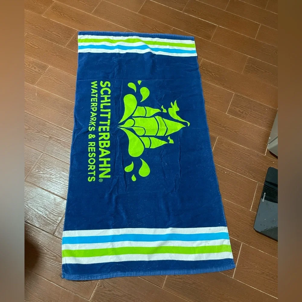 Schlitterbahn Waterparks and Resorts beach towel Velour blue green white striped
